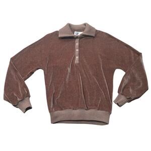 Vintage Buttee WPL 9442 Brown Long Sleeve Velvet Polo Pullover Sweater Shirt